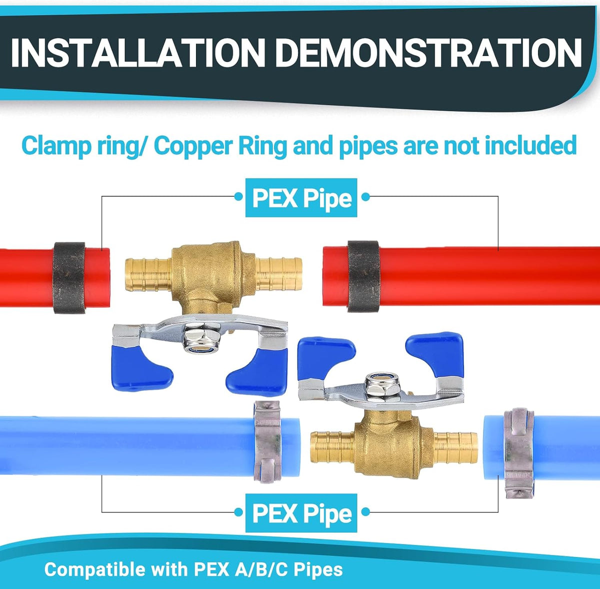 2Pack Seelink 3/4" PEX Crimp Ball Valve with Butterfly Level(VALVE169-2)