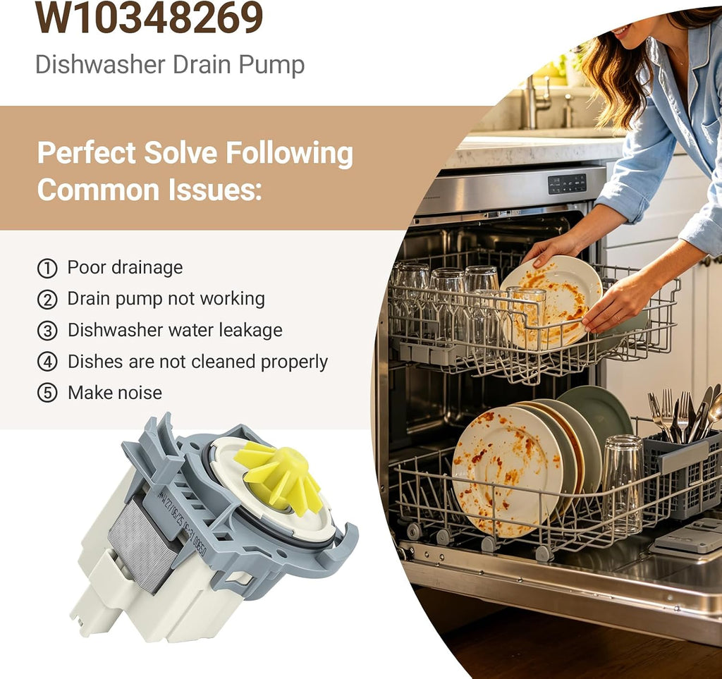 Dishwasher Drain Pump W10348269 for Whirlpool Kitchen-Aid May-tag