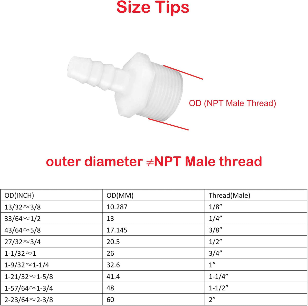 Plastic Hose Barb Fittings 3/8" Barb X 1/2" NPT Male Thread Adapter Connector Pipe Fittings (pack of 6)