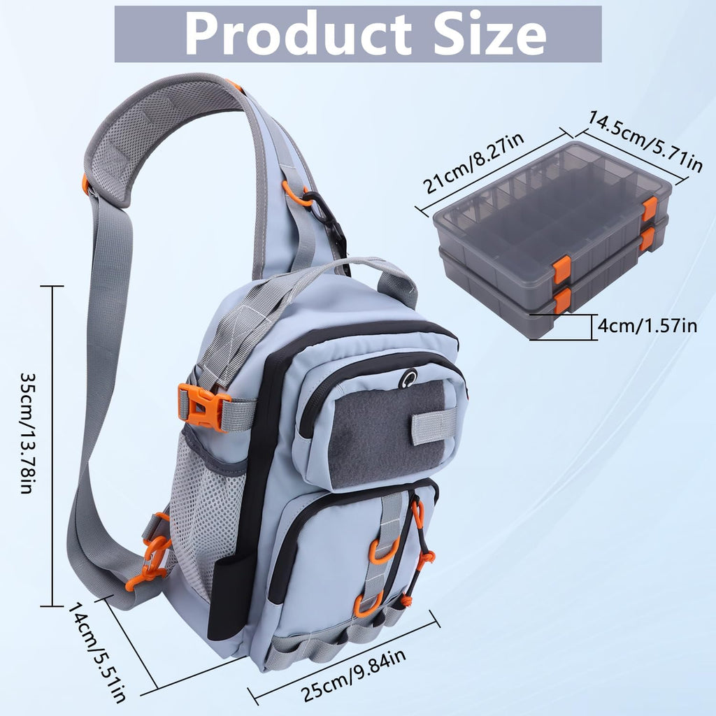 Fishing Backpack Tackle Storage Bag with 2 Tackle Boxes(Grey) | Lightweight Outdoor Water-Resistant Fishing Shoulder
