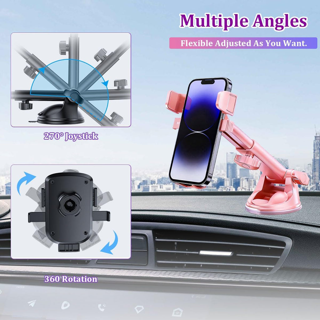 Car Phone Holder, Strong Suction Vehicle Dashboard Windshield Air Vent Cellphone Mount Cradle, Adjustable Hands Free