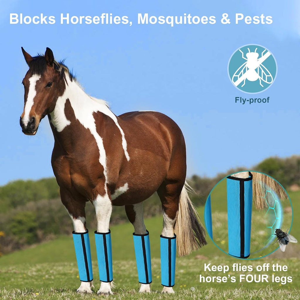 Fly Boots for Horses Set of 4 Breathable Textilene Mesh Horse Fly Boots with Stable Support & UV Protection