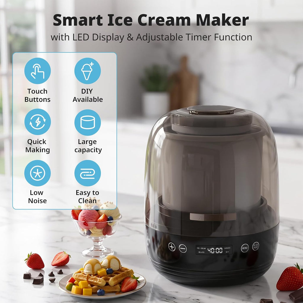 Ice Cream Maker, 2.1-Qt Ice Cream Machine with LED Display & Timer