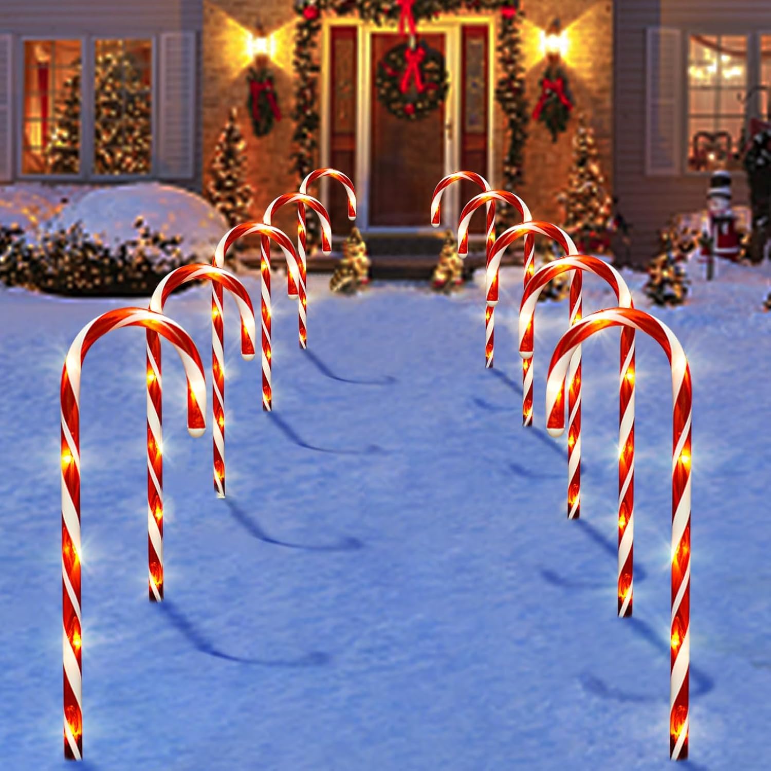 Solar Candy Cane Lights, 21 Inch Red Christmas Yard Decorations | Auto-On at Dusk, 8 Lighting Modes, Cord-Free Setup