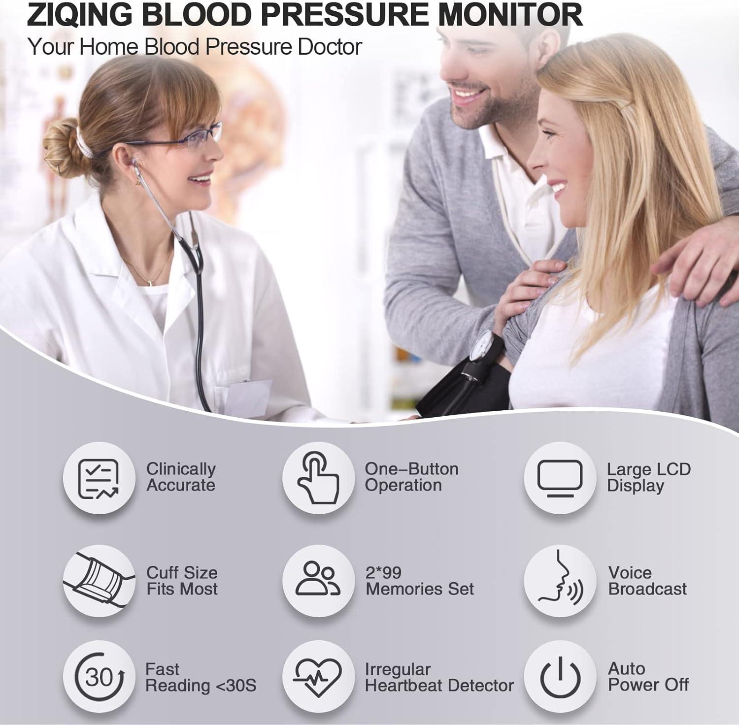 Blood Pressure Monitor, Bp Machine with Large Upper Arm Cuff of 8.7-17.3 Inches, Large Screen, Total 198 Memories for