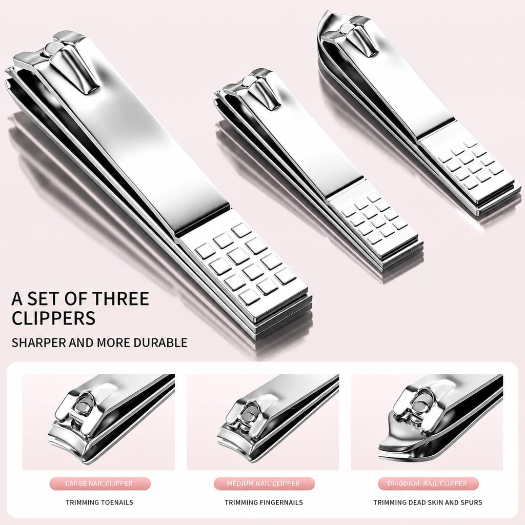 Nail Clippers Kit Manicure Pedicure Set with Holographic Case(Pink)