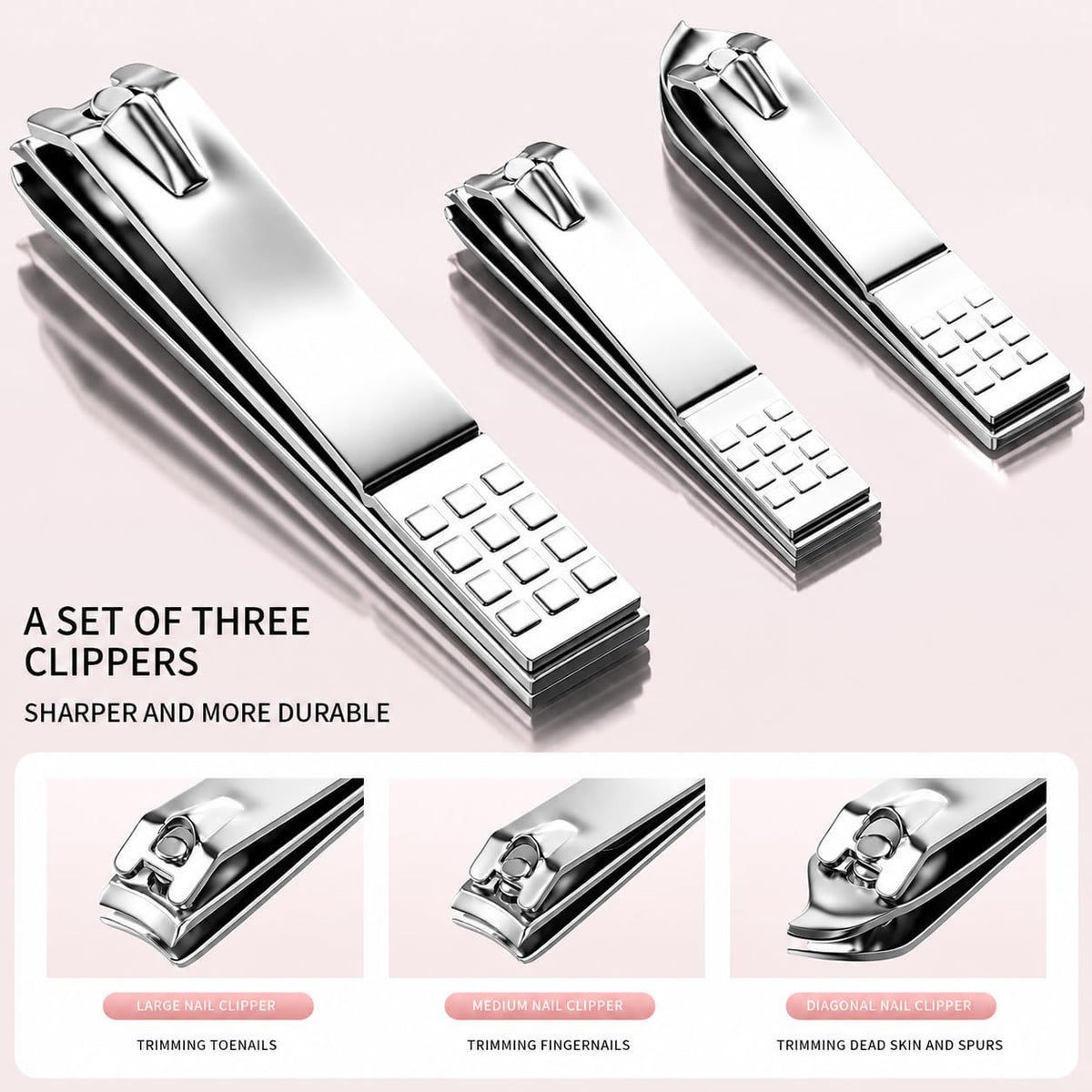 Nail Clippers Kit Manicure Pedicure Set with Holographic Case(Pink)