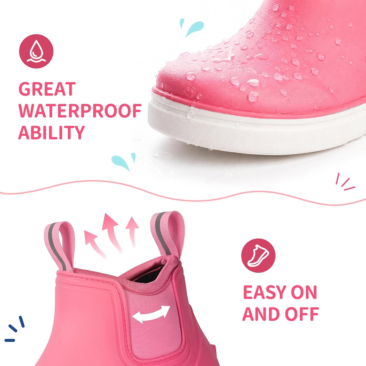 Kids Deck Boots Waterproof Ankle Rain Boots for Girls and Boys | Lightweight Rubber Boots, Kids Non-Slip Outdoor