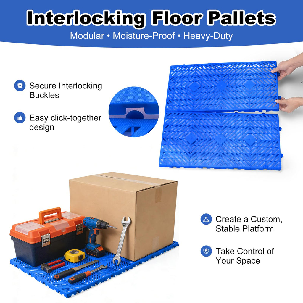 Kerbaeo Interlocking 2 Pcs Plastic Pallets for Basement Storage