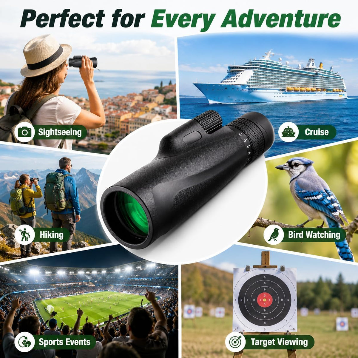 10-30x50 Zoom Monocular Telescope BAK4 FMC Lens for Adults