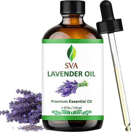 SVA Lavender Essential Oil, Glass Bottle with Dropper, 4 Fl Oz (118 ml) | Lavender Oil for Diffuser, Humidifier