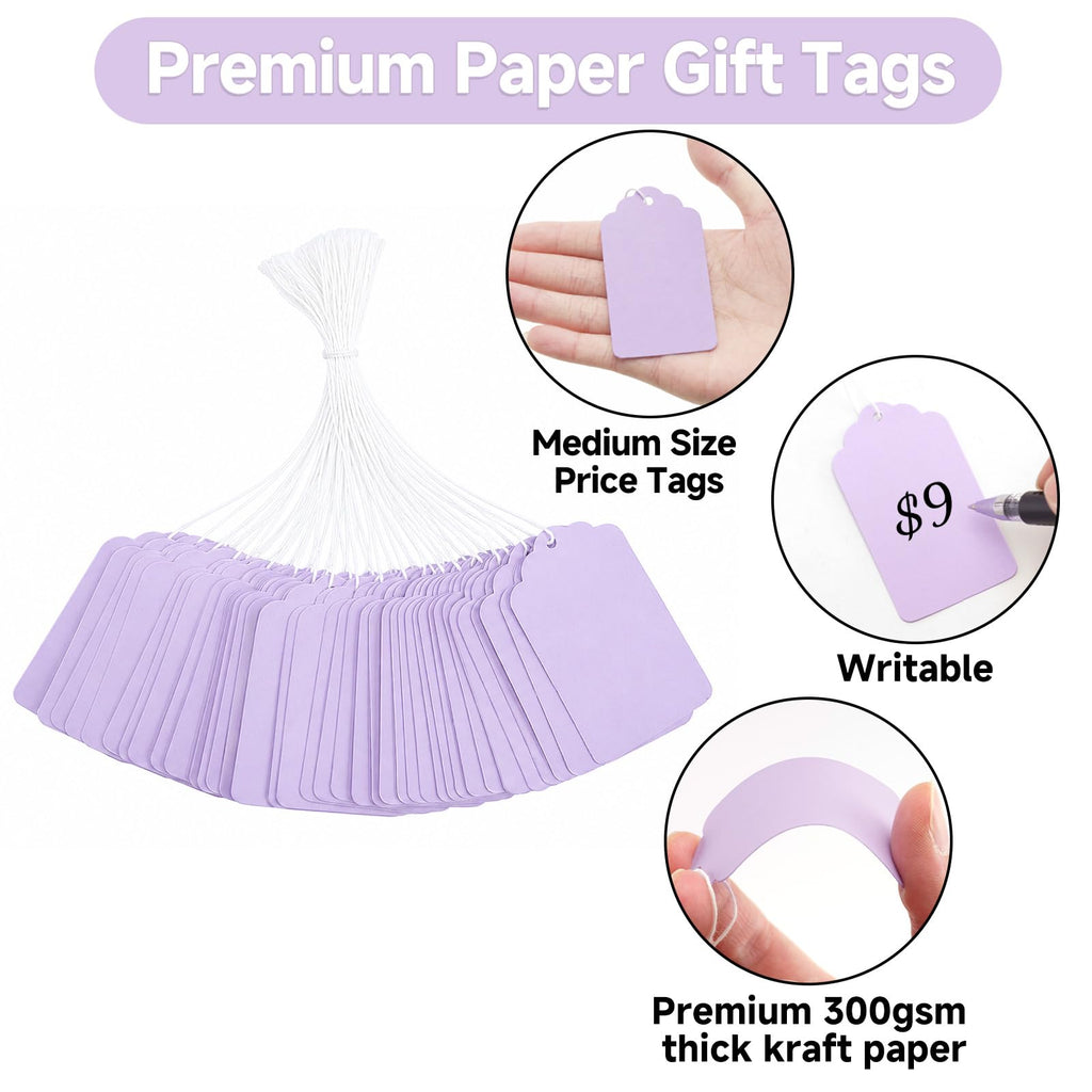 200Pcs Gift Tags with String Attached, 2.8x1.6 in Purple Price Tags