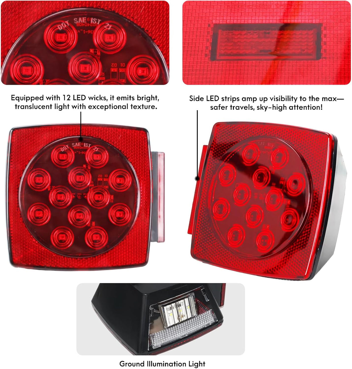 LED Trailer Lights Kit Submersible Boat Trailer Lights with Wiring Harness | IP67 Waterproof, DOT Compliant, 25FT