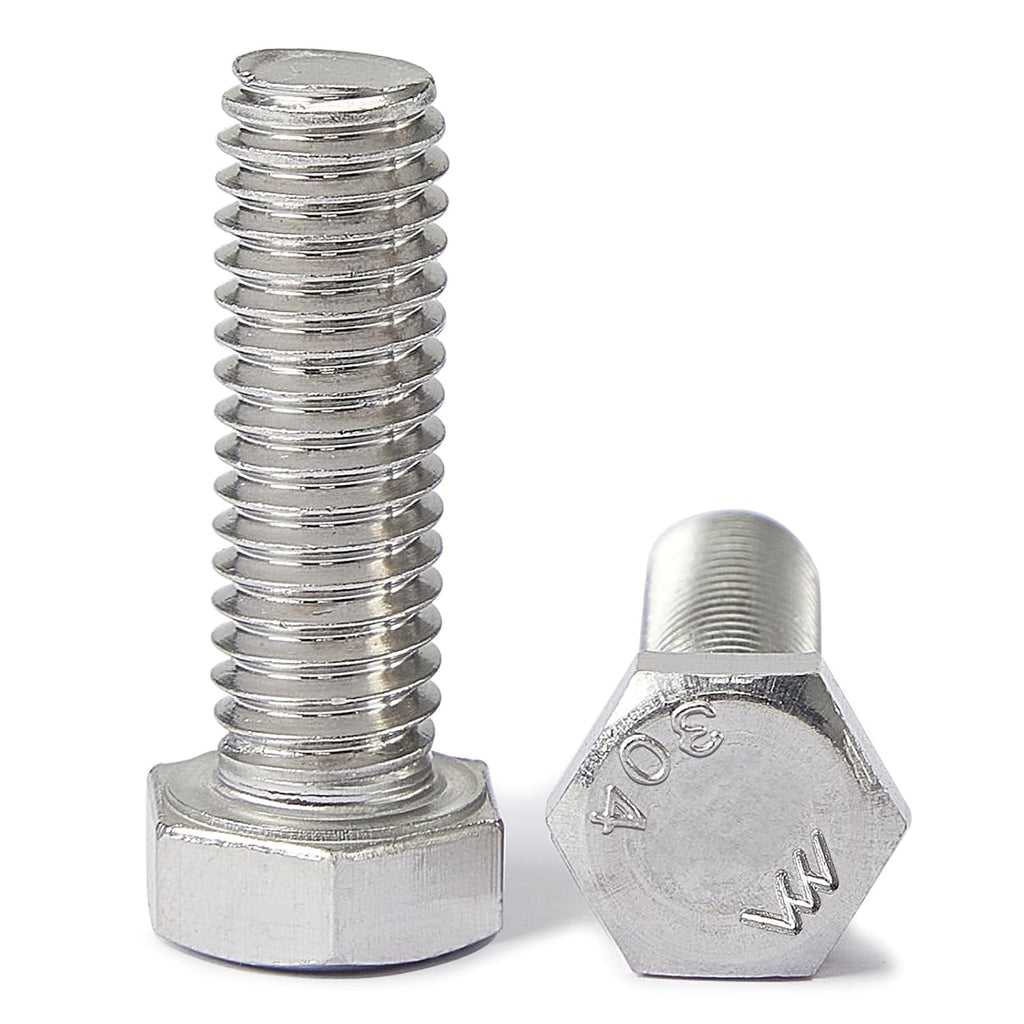 1/2-13 x 3 Hex Head Bolts, Stainless Steel 304, Hexagon Head Screws, UNC Coarse Thread, Bright Finish, Fully Threaded, Quantity 4