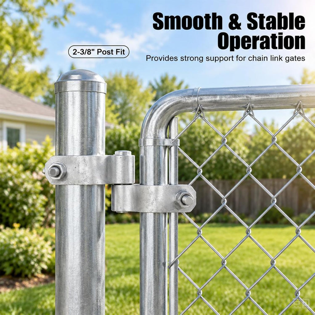 4pcs Chain Link Fence Gate Post Hinge for Outside Diameter Post/Pipe, Galvanized Chain Link Post Gate Hinge, Nut/Bolt Included (2-3/8 Inch)