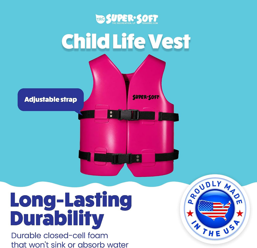 TRC Recreation Super Soft Child Life Jacket USCG Approved Vinyl Coated Foam Swim Vest for Kids Swimming Pool and