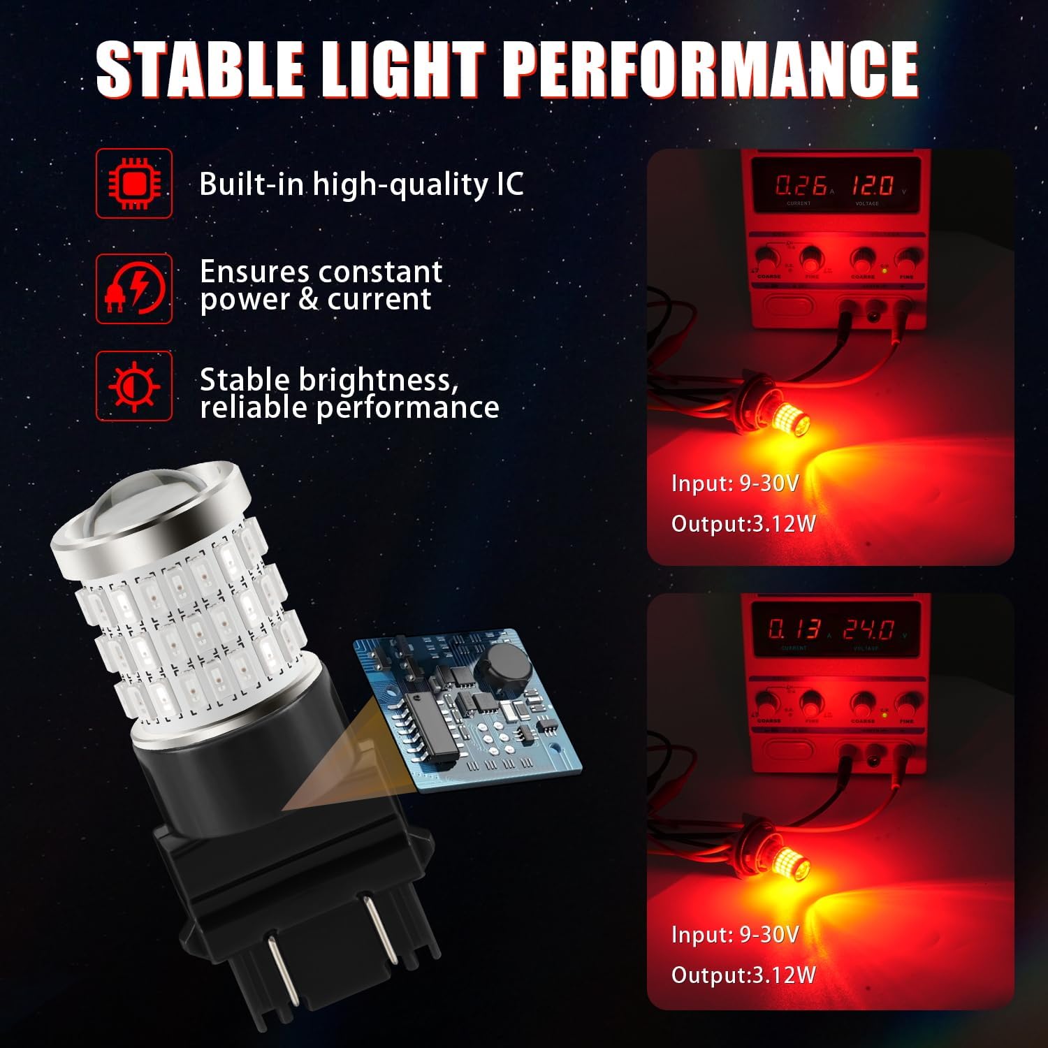 3157 LED Bulb Red, 3057 LED Brake Lights Bulbs Super Bright for Rear Brake Lights and Tail Lights, 2 Pack
