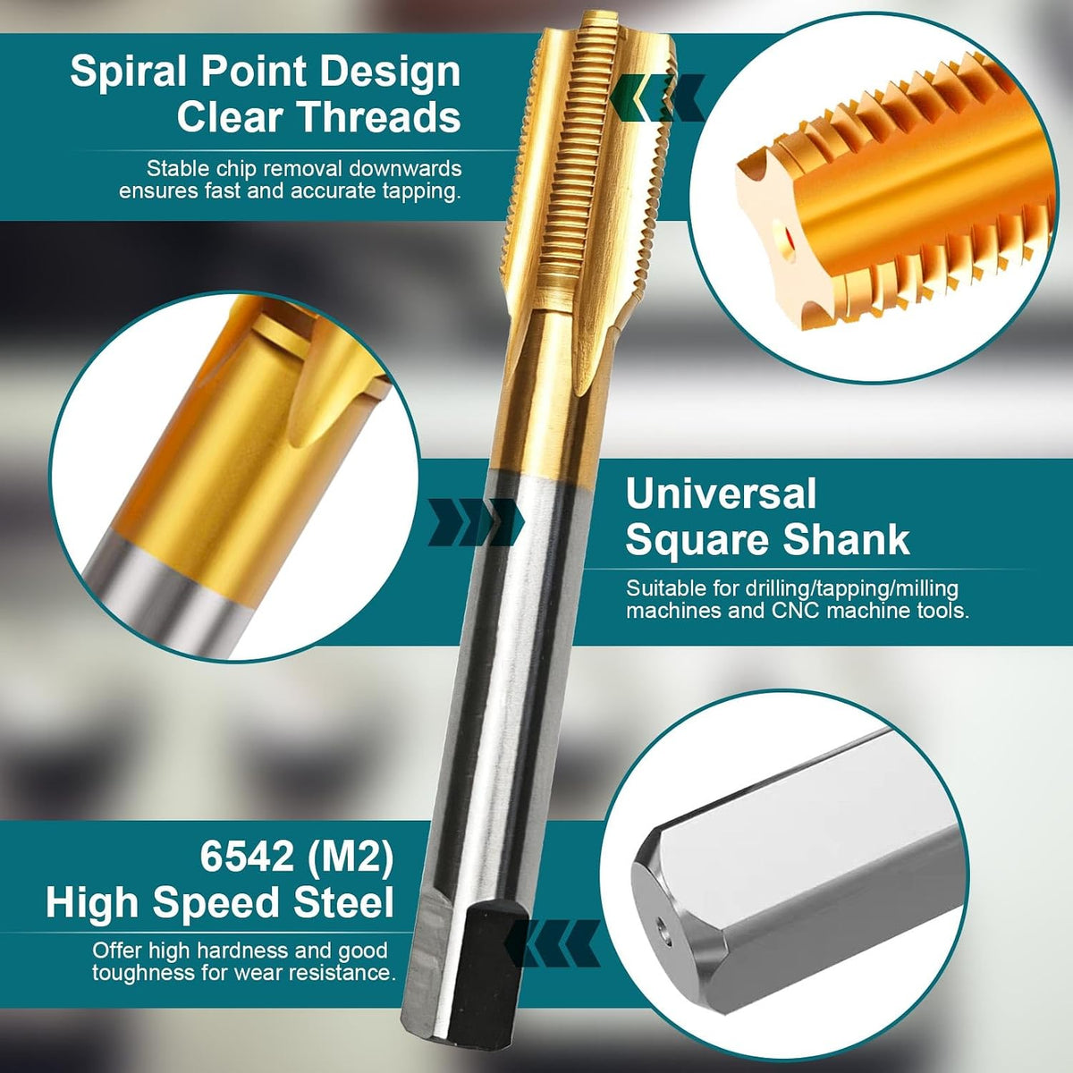 6 Pcs 8-32 UNC Thread Tap Set, M2 HSS Right Hand Thread Milling Tap