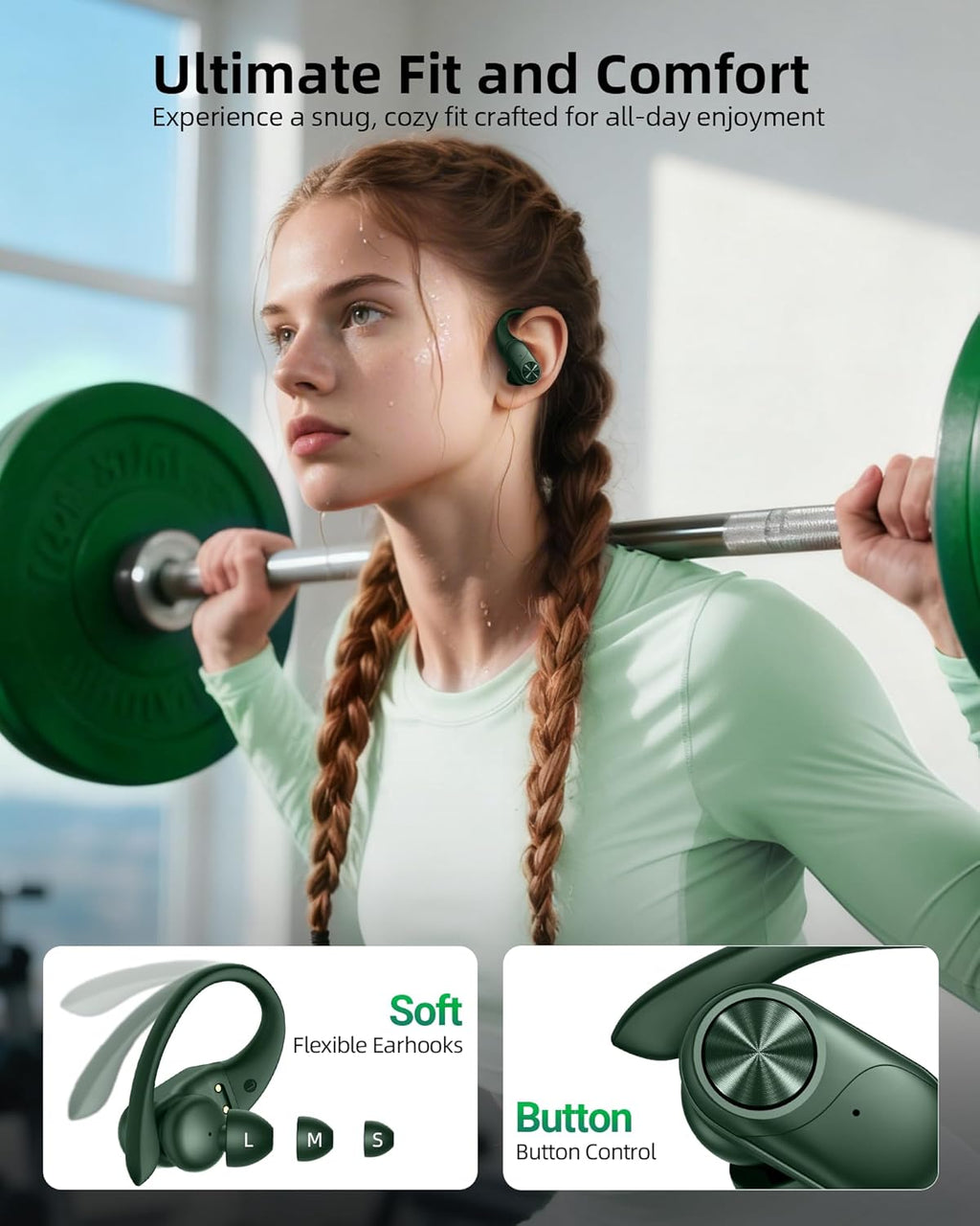 Bluetooth Headphones Wireless Earbuds 80hrs Playtime Wireless Charging Case Digital Display Sports Ear Buds with