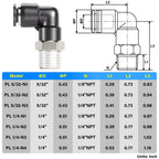 TAILONZ 1/4" x 1/16" NPT Push to Connect Elbow Fitting 2Pcs
