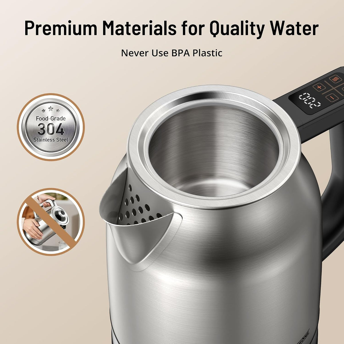 Electric Kettle with Temperature Control, 1.7L 1500W Stainless Steel Tea Kettle, 13 Preset Temperatures, LED Display