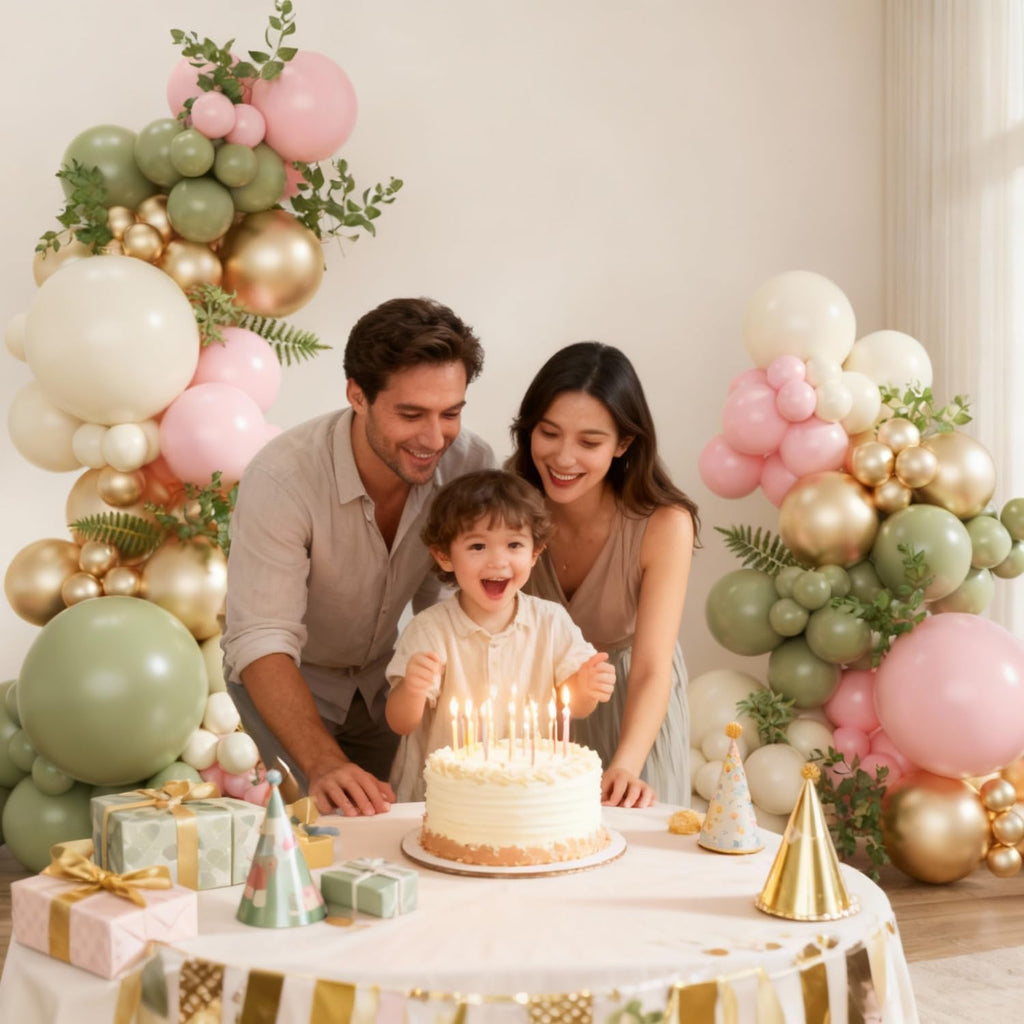 Sage Green Pink Gold Balloon Arch Kit, 128Pcs Sage Green Pastel Pink Light Pink Gold Sand White Balloons for Boho