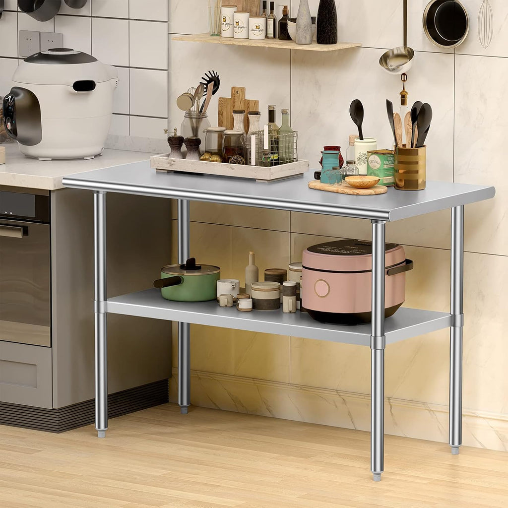 Stainless Steel Table for Prep & Work, 24x48 Inches, Metal Commercial Heavy Duty Table with Adjustable Under Shelf