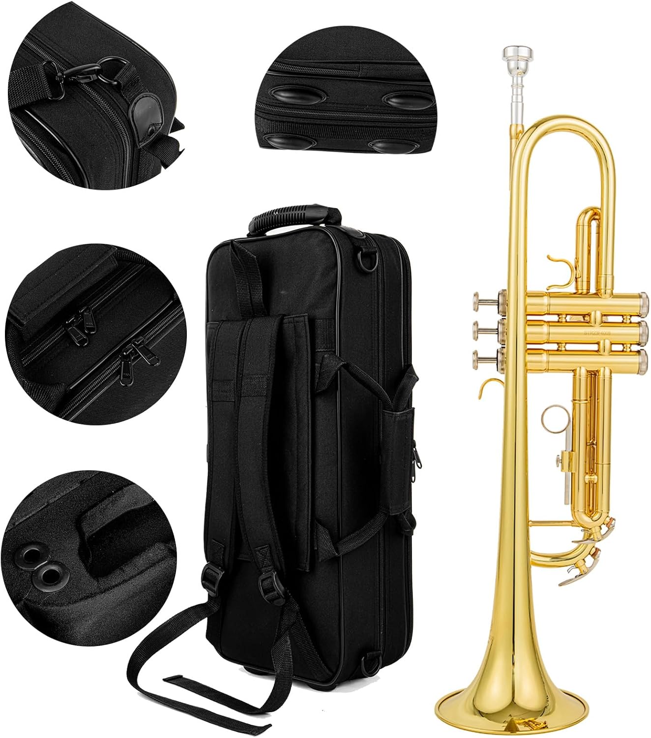 b flat beginner student trumpet with Rose brass leadpipe leadpipe | gold lacquer brass body stainless steel valves 7c