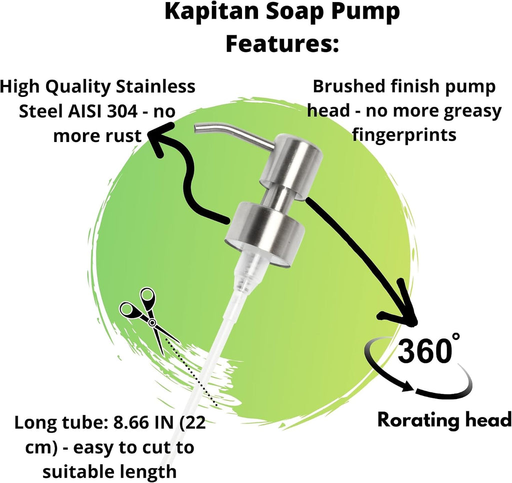 Soap Dispenser Pump Head Replacement 28mm Stainless Steel Brushed | Fits 28/400 neck size (26–28 mm / 1.02–1.10 in)