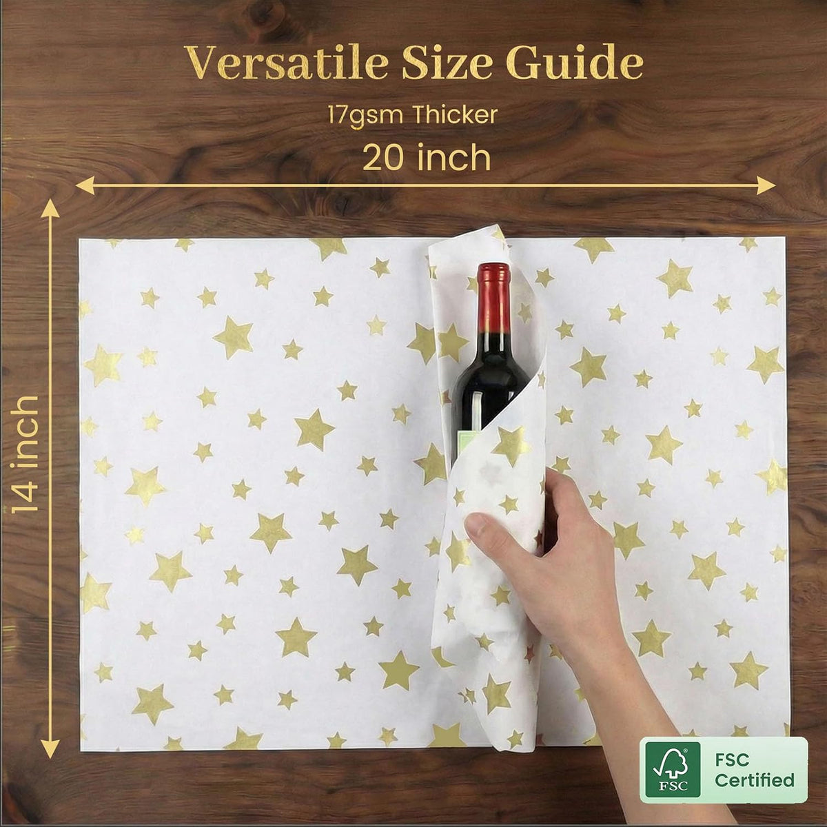 White and Gold Tissue Paper 100 Sheets, 20 X 14 inch for Gift Bags