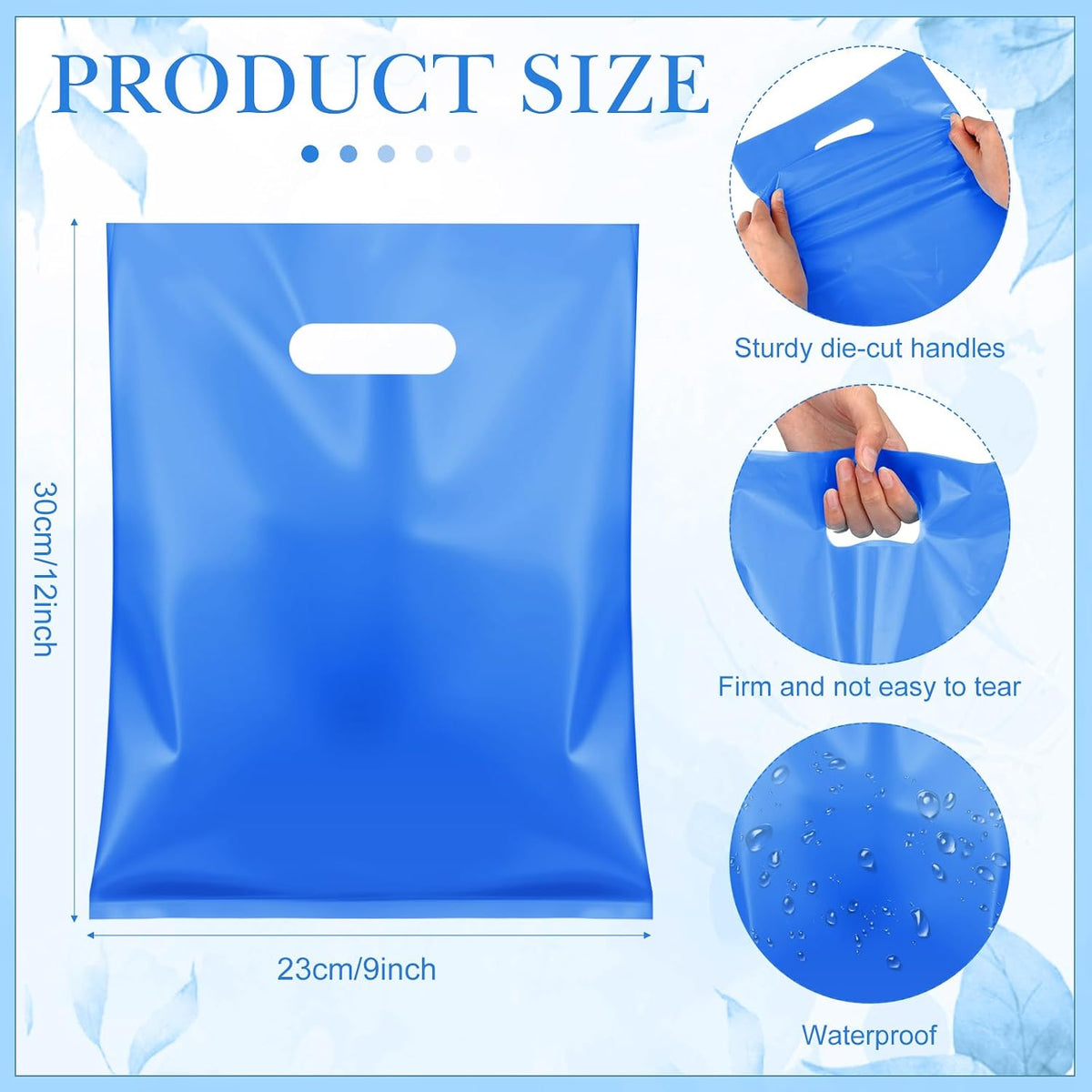 500 Pcs Plastic Merchandise Bags with Die-Cut Handles, Blue