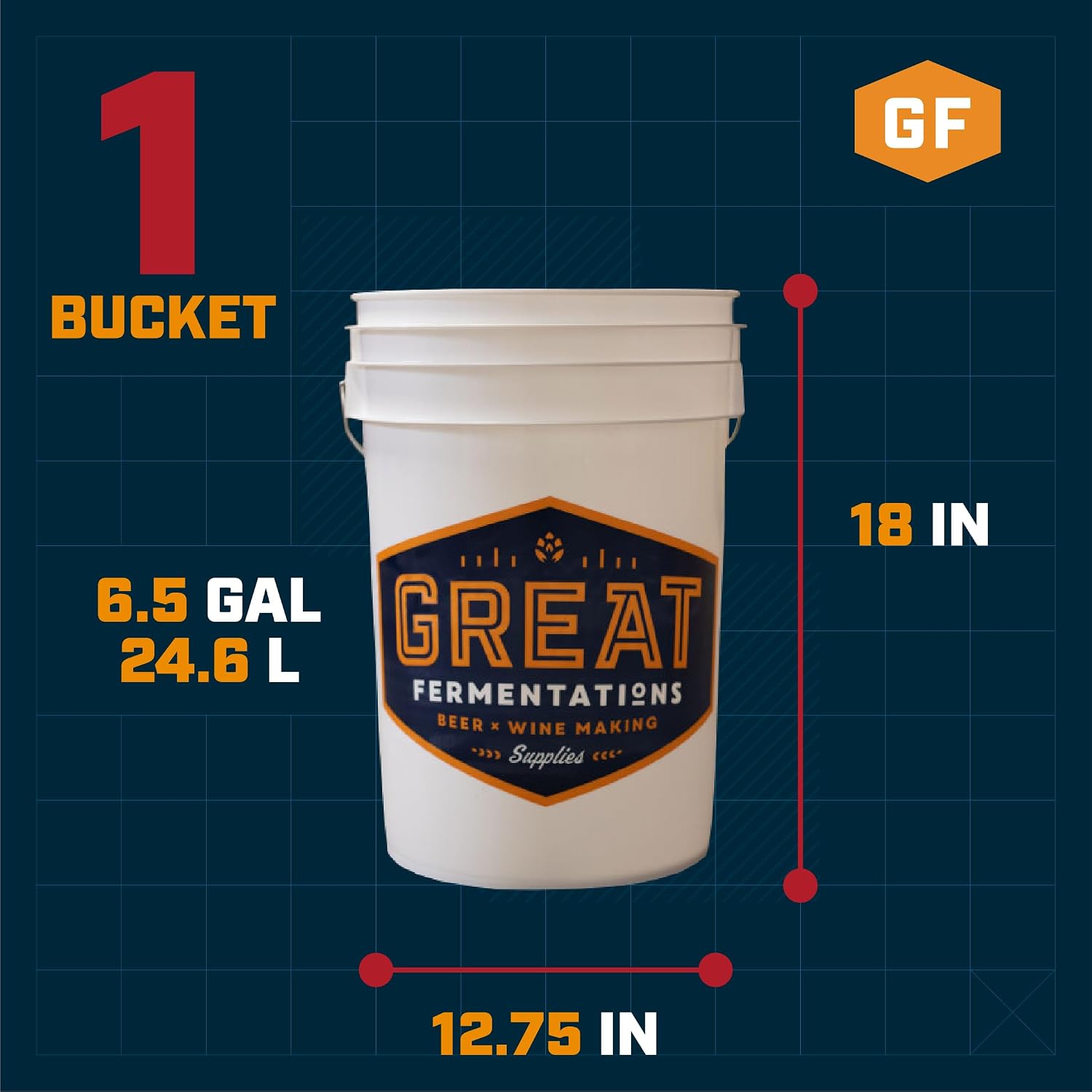 6.5 Gallon Fermenting Bucket - BPA Free Food Grade Fermentation Bucket without Lid - Multi-purpose Reusable Brewing