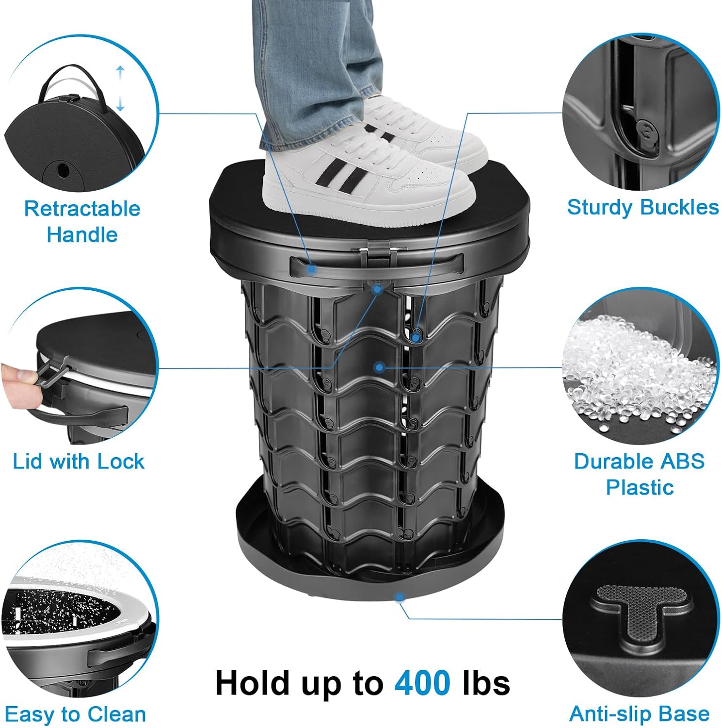 Retractable Portable Toilet Camping Toilet - Adjustable Height Camp Toilet Portable Potty for Camping, Car, Travel