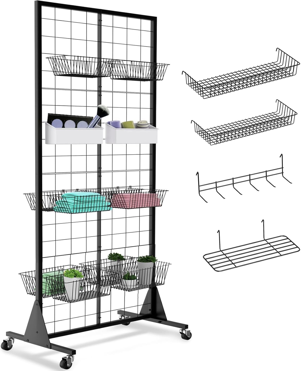 1-Pack Grid Wall Panels, 2' X 5.5' Ft Gridwall Panel Display Stand, Heavy Movable Floorstanding Detachable Gird Wall