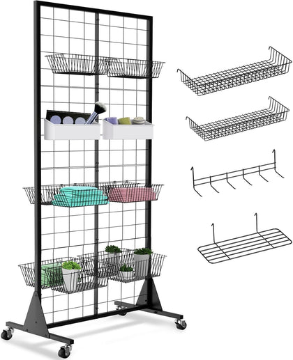 1-Pack Grid Wall Panels, 2' X 5.5' Ft Gridwall Panel Display Stand, Heavy Movable Floorstanding Detachable Gird Wall