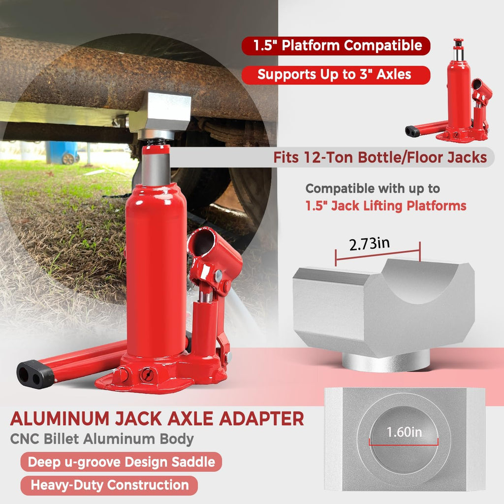 Bottle Jack Saddle for 3 Inch and 4 Inch Round Axle Tube, Soild Aluminum Jack Axle Lifting Platform, Suitable for