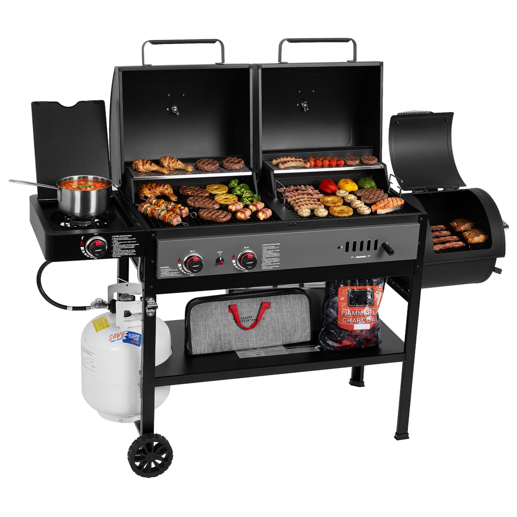 ZH3006Y 2-Burner Gas and Charcoal Grill Combo, Offset Smoker