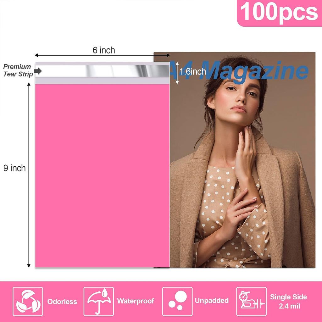 Poly Mailers 6x9 Inch, 100 Pcs Shipping Bags, Pink
