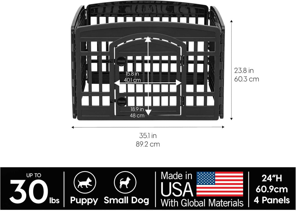 Dog Playpen with Door, 24” 4 Panel Pet Exercise Pen – Indoor Outdoor Puppy Play Pen, Portable Plastic Pet Fence for