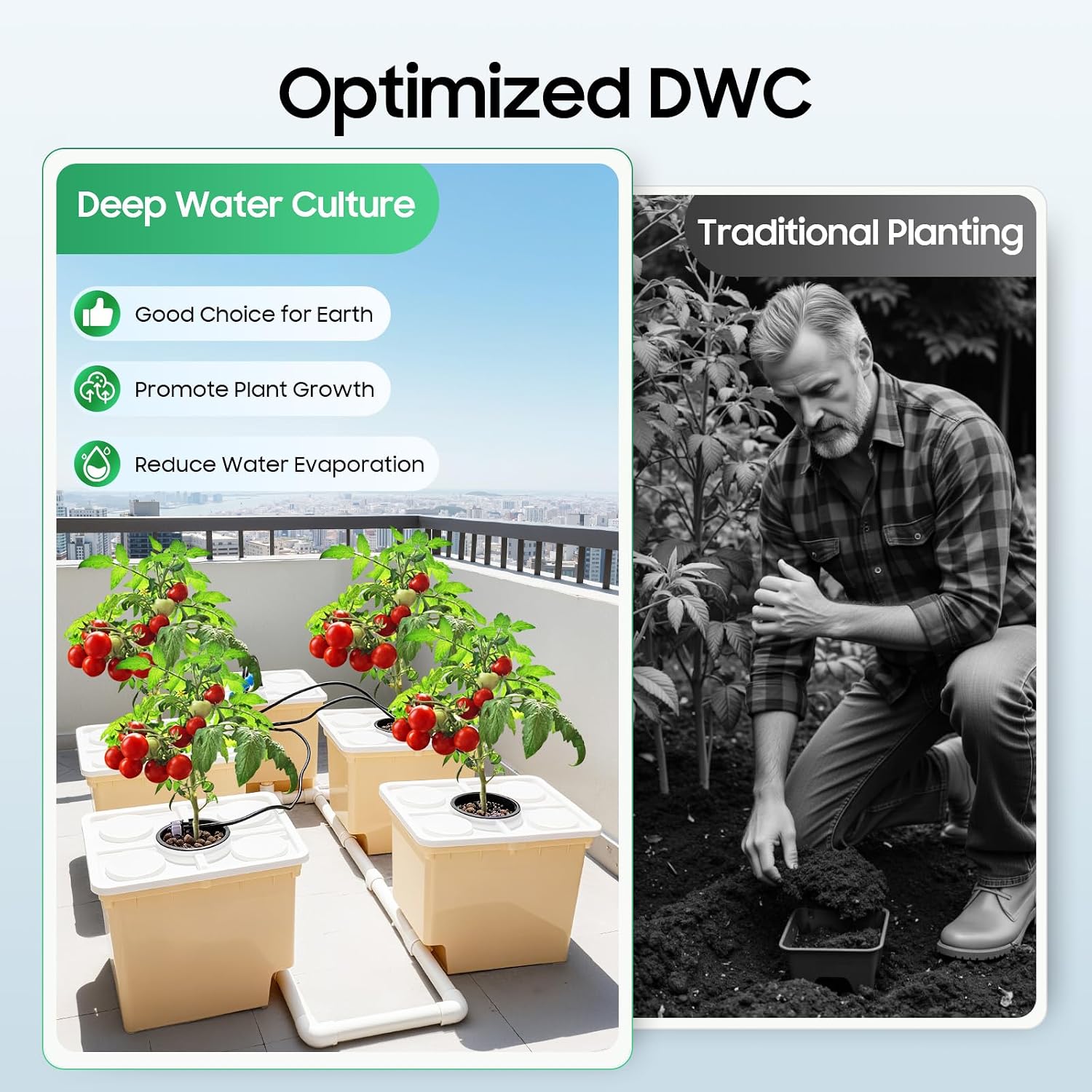 DWC Hydroponic System, 3-Gallon 5 Buckets Deep Water Culture, Recirculating Drip Garden System with Submerged Pump