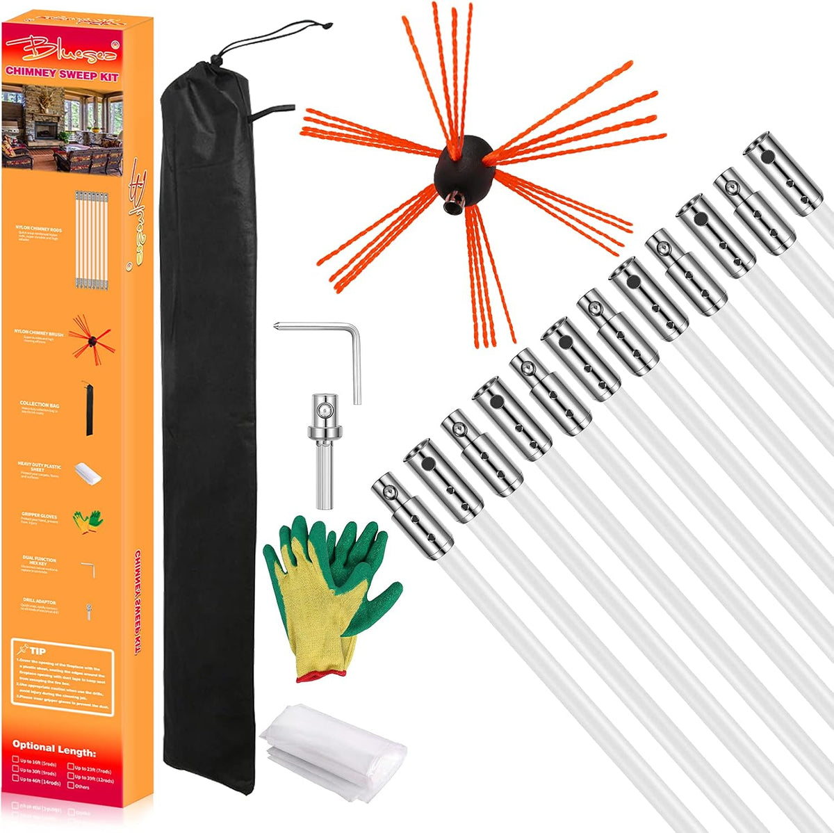 39 Feet Chimney Sweep Kit, 30 Feet Dryer Vent Cleaning Kit, Chimney Cleaning Kit, Dryer Vent Cleaner Kit