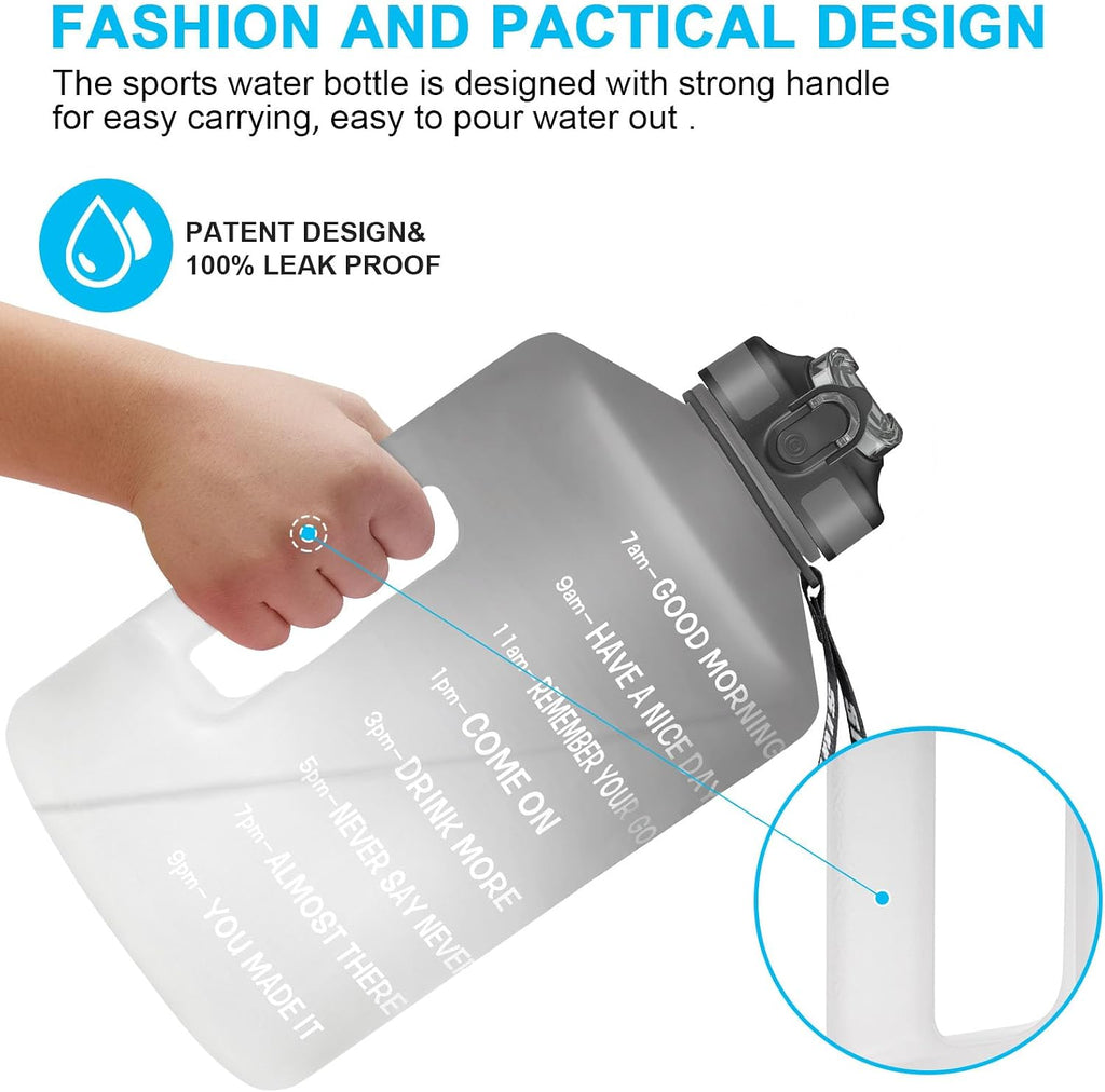 1 Gallon Motivational Sports Water Bottle with Time Marker, BPA Free 128oz Leak Proof Jug, Black, Plastic, 128