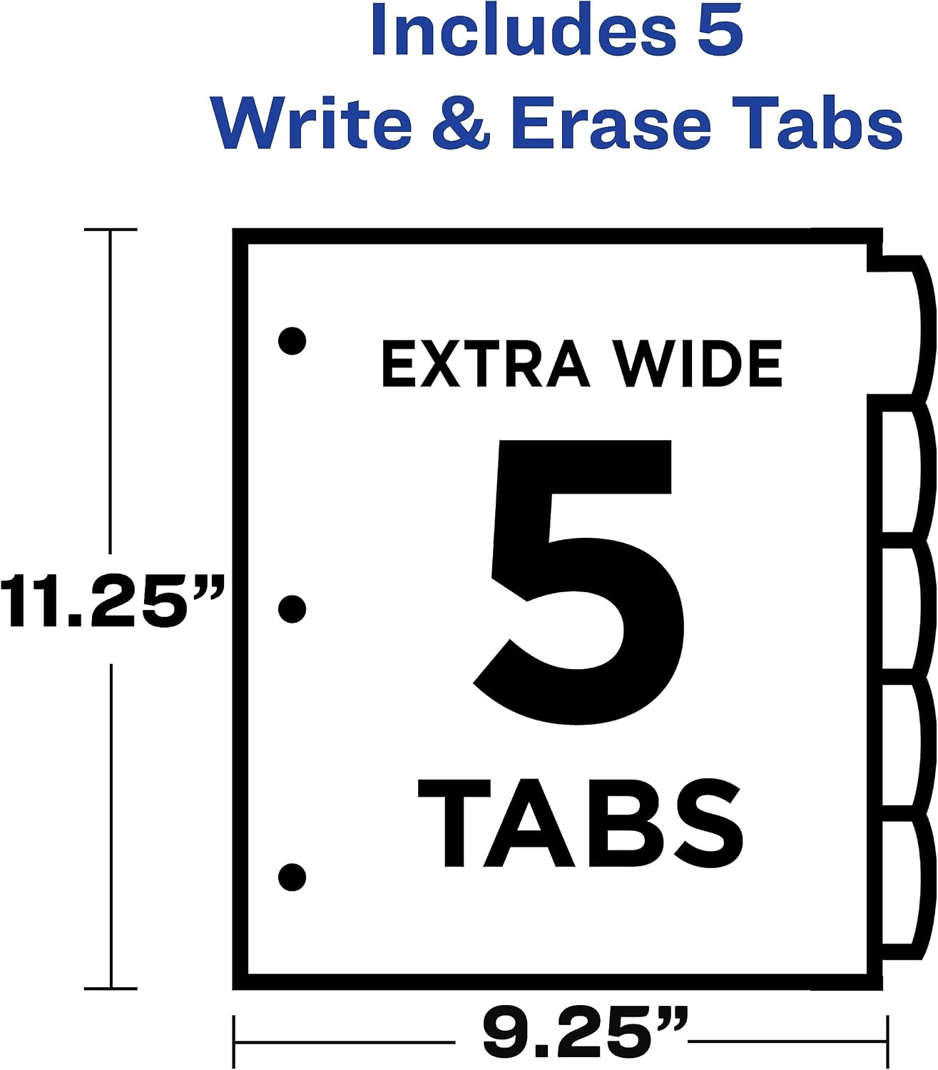 Durable Plastic 5 Tab Write & Erase Dividers for 3 Ring Binders, Slash Pocket, Translucent White, Works with Sheet