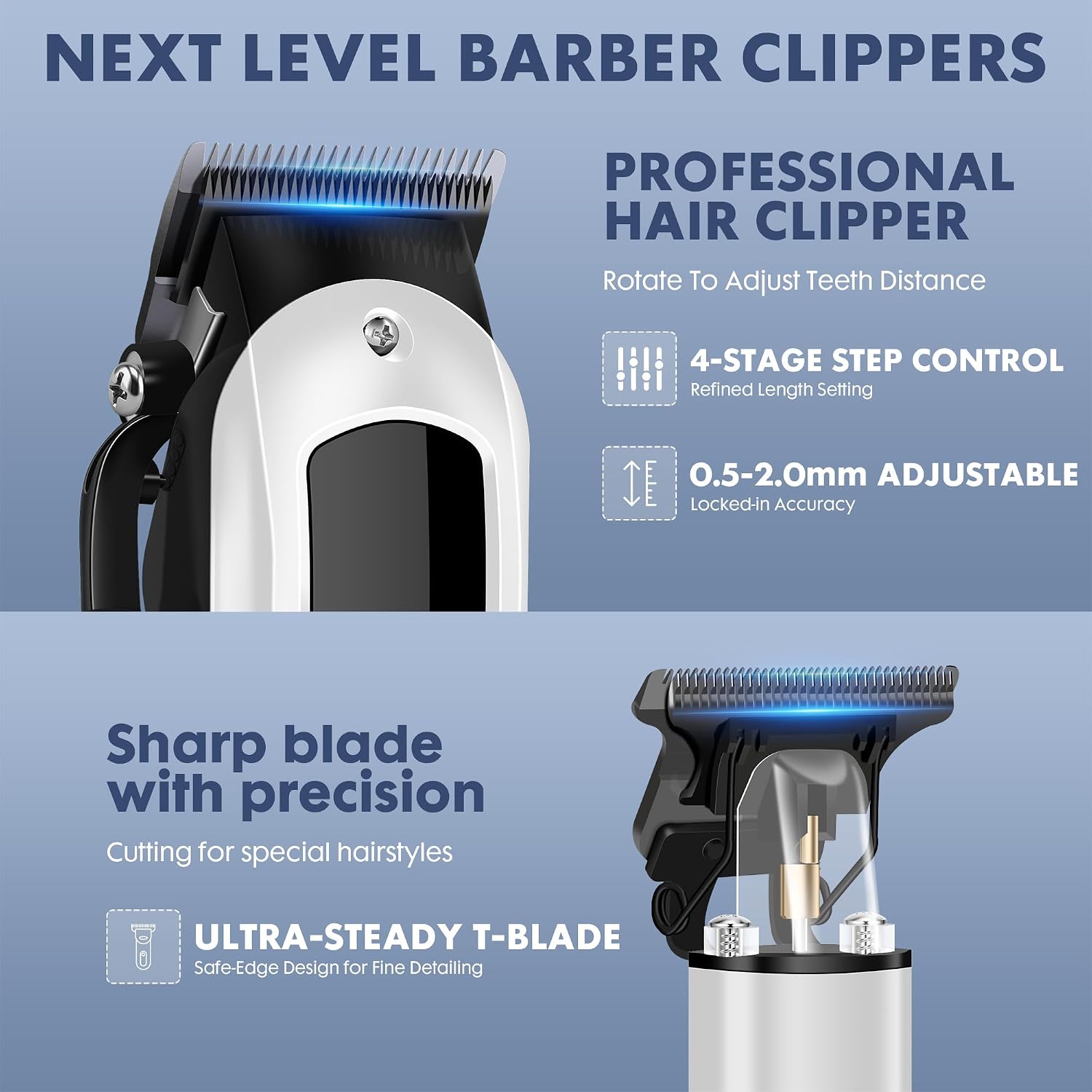Hair Clippers for Men, Cordless Clipper & Trimmer Set with 8 Guide Combs, LED Display, USB-C Rechargeable Grooming