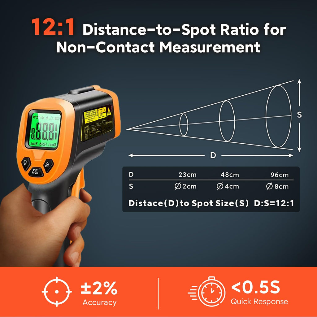 Digital Infrared Thermometer Temperature Gun, 12:1