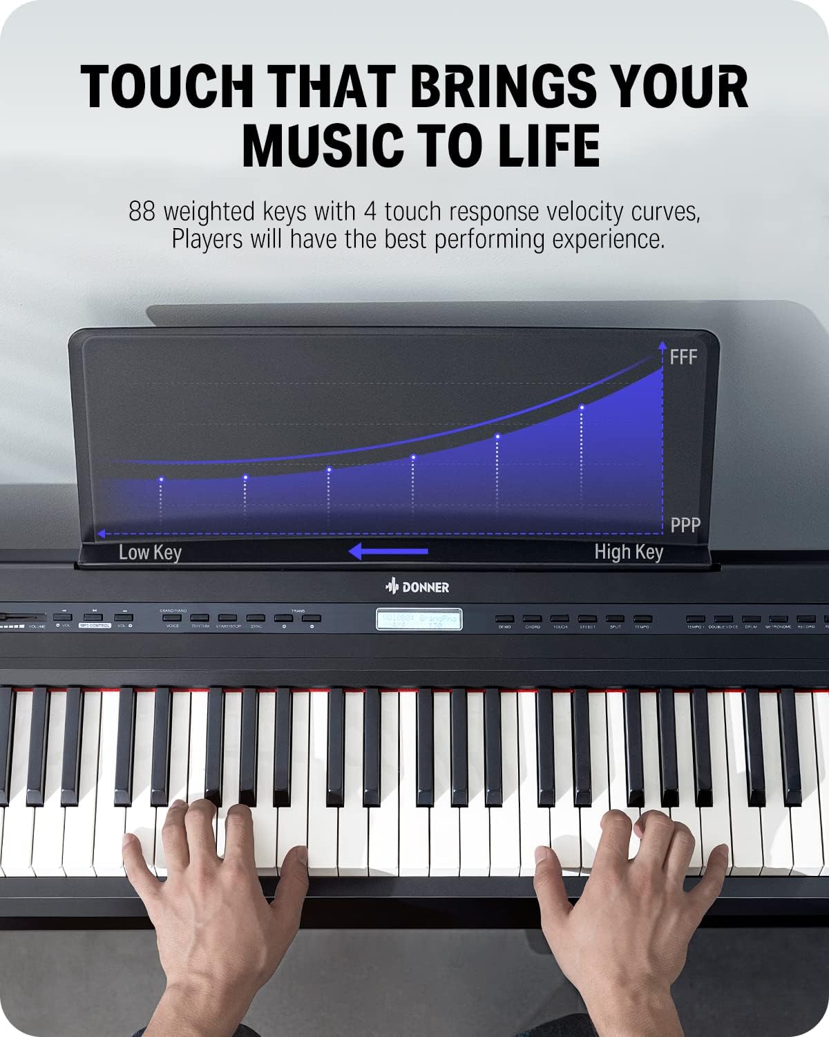 DEP-20 Beginner Digital Piano 88 Key Full Size Weighted Keyboard, Portable Electric Piano with Furniture Stand
