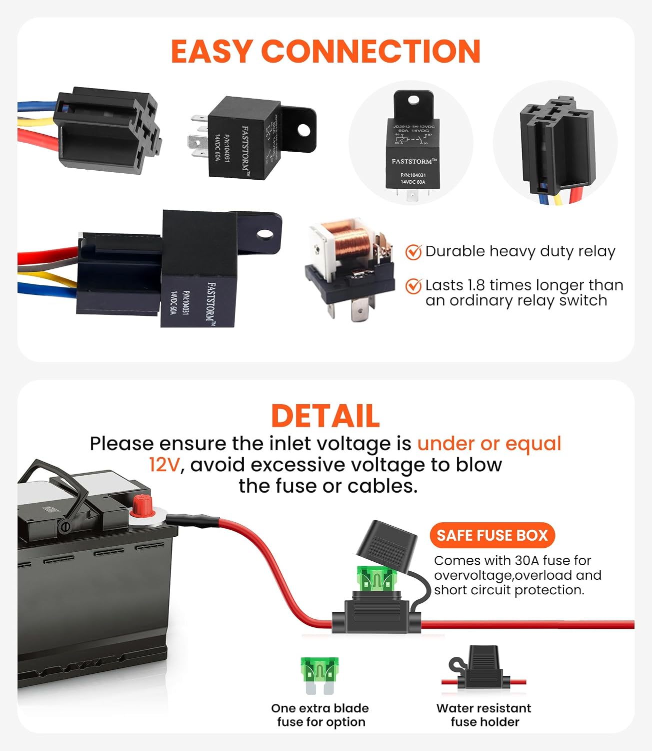 12V Electric Fuel Pump Waterproof Relay Kit Heavy Duty Long Wiring Harness Kit 60 Amp with Fuel Pump Rocker Switches