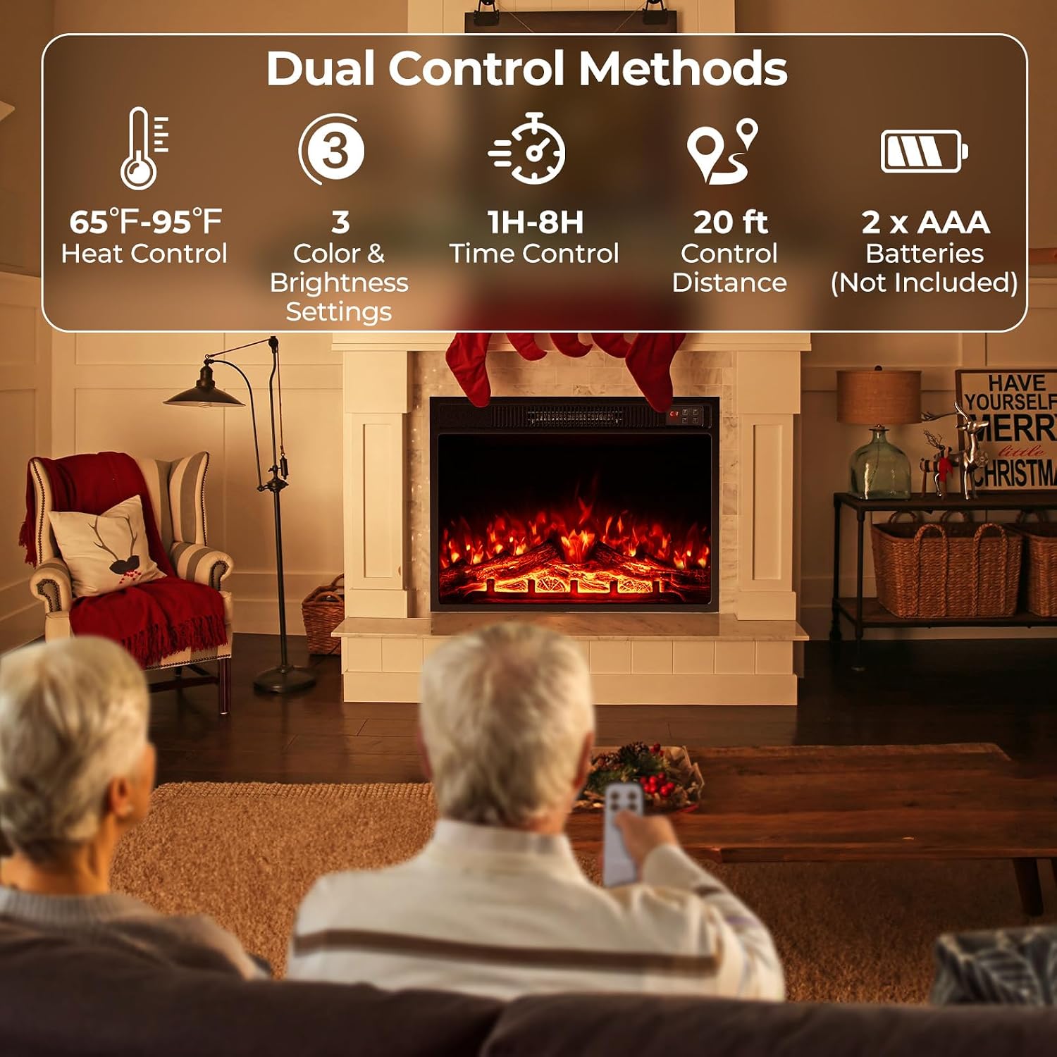 23 Inches Electric Fireplace Insert, 750W/1500W Fireplace Heater with Remote Control, Adjustable Flame Color &