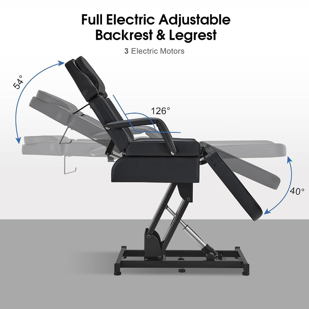 3-Motor Electric Tattoo Chair Salon Massage Facial Bed Black 2751