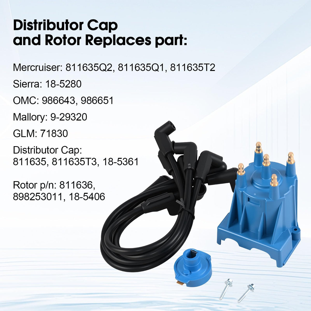 Ignition Tune Up Kit with Distributor Cap and Rotor and Spark Plug Wires Set Replacement for 3.0L 4cyl MerCruiser Engines Made by GM with Delco EST Ignition Systems - Replace 811635Q2, 816761Q14